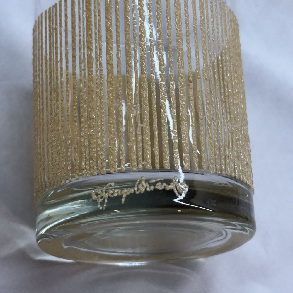 Vintage Georges Briard Gold Icicle Lowball Barware Glasses Textured Lot of 4 - Picture 5 of 10